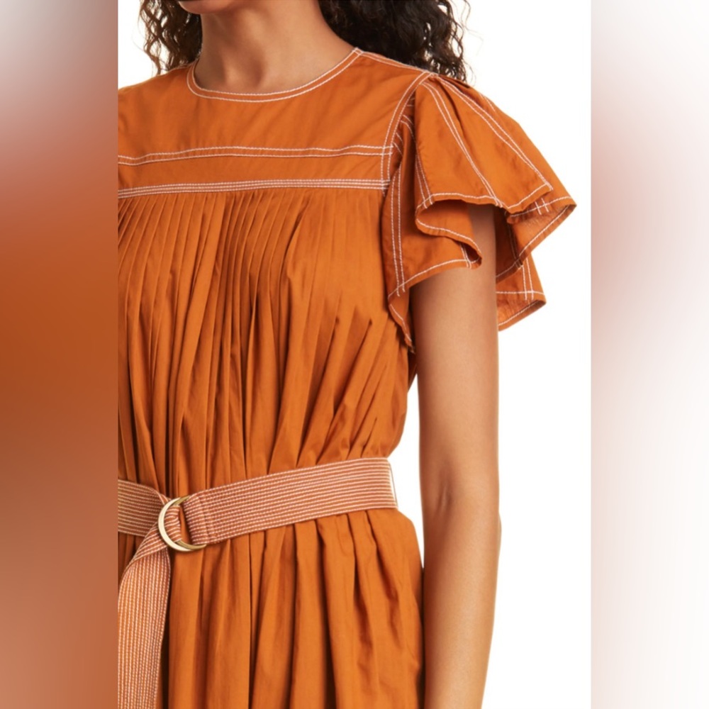 ULLA JOHNSON Katy Midi Dress in Sumac Size S